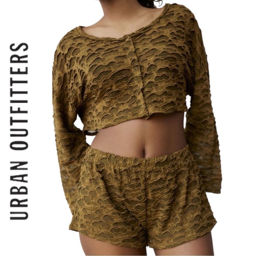 Out From Under Urban Outfitters UO Sunday Olive Top & Short Set NEW XS S M